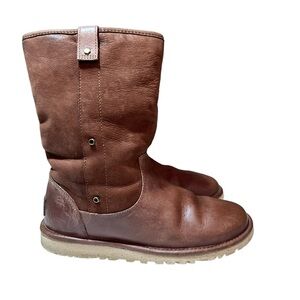 UGG Women Malindi Shearling Lined brown Mid Calf Suede Winter Boots size 6